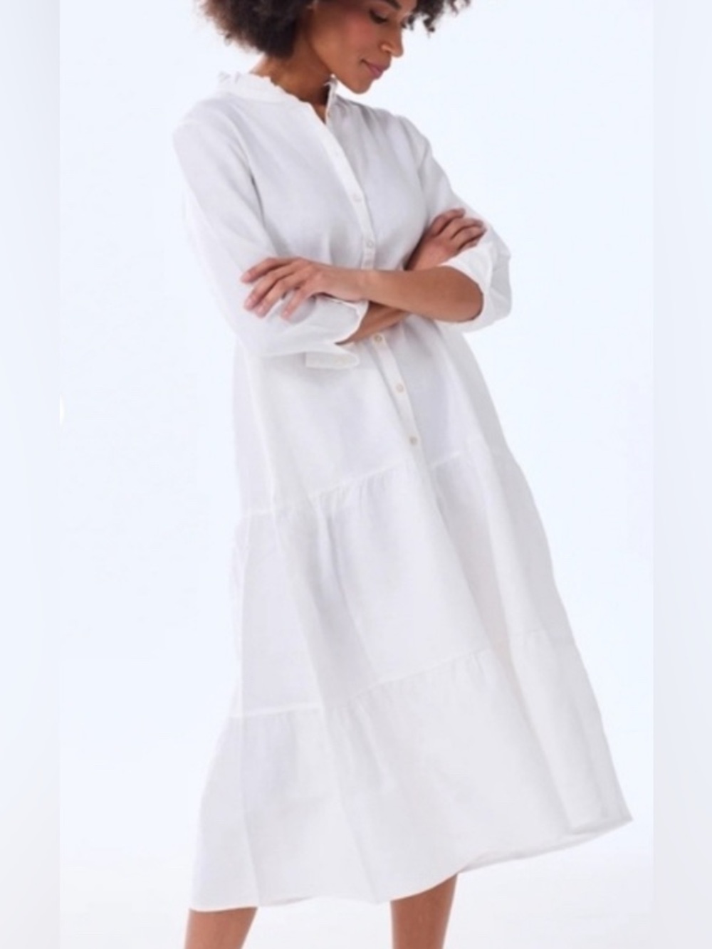 Alice Walk NWT Linen Tiered White Midi Dress Size Medium
